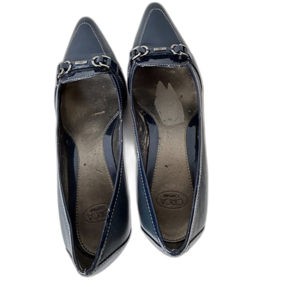 Joan & David Presley Navy Blue Leather Patent Leather Loafer Style Pumps Size 9M - Picture 7 of 15
